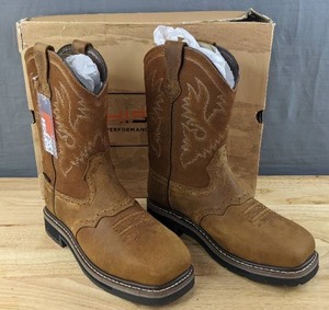 lot 6 image: Brand New HISEA Western Cowboy Boots Steel Toe Mens Size 11 Brown Leather $89.99 Retail L