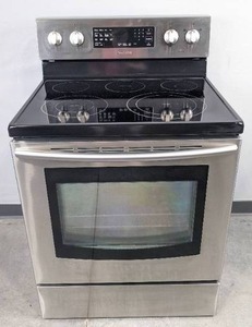 lot 16B image: 30 Inch Samsung Freestanding Electric Range with 5 Radiant Elements, 1-Fan True Convection, Steam Clean, Smart Divider and Storage Drawer Stainless Steel G