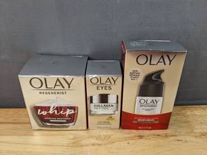 lot 45F image: Brand New Olay Face Products - Regenerist Whip Hydrating Moisturizer (Fragrance-Free), Collagen Peptide 24 MAX Eye Cream, Regenerist Regenerating Serum (Fragrance-Free) $69.92 Retail O