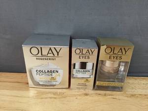lot 52F image: Brand New Olay Face Products - Regenerist Collagen Peptide 24 MAX (Fragrance-Free), Collagen Peptide 24 MAX Eye Cream (Fragrance-Free), Ultimate Eye Cream $78.90 Retail O