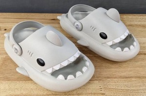 lot 74G image: Brand New Fiedaz Shark Slides Kids Size 11-12 Grey L
