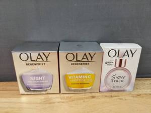 lot 15G image: Brand New Olay Face CreamsSerums Regenerist Night Recovery Cream, Regenerist Vitamin C  Peptide 24 Hydrating Moisturizer, Super Serum $87.32 Retail O