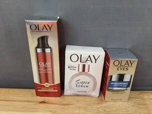 lot 71F image: Brand New Olay Facial Products - Regenerist Micro-Sculpting Cream with SPF 30, Super Serum, Retinol 24 MAX Night Eye Cream $71.48 Retail O