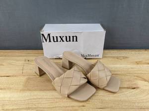 lot 169 image: MaxMuxun Block Heal Shoes Womens Size 7 Sandals Beige L