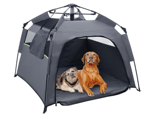 lot 43 image: New Pop Up Dog Tent, Plusvivo Dog Tents for Large Dogs 900D Sturdy Oxford Foldable Cool Mesh Camping Tent 40 X 40 X 28 with Shoulder Bag & UV Shade Canopy- Indoor Outdoor Beach Pet Tent $69.99 Retail B