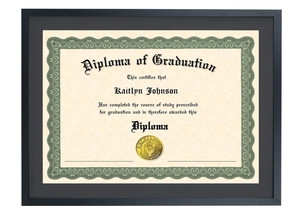 lot 111 image: Brand New LTYHHK Black Solid Wood 14 x 18 Diploma Frame with Black Mat, Retails for $33.99 B