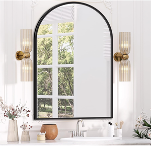 lot 58 image: Brand New 24x36 Wall Mounted Black Arch Metal Frame for Bathroom, Vanity, Bedroom, Entryway, or Living Room B