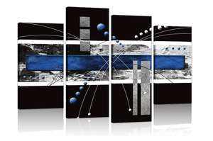 lot 116 image: Brand New YPY Large Black Blue Canvas Wall Art - 4 Panels Modern Abstract Picture Set for Home Decoration B