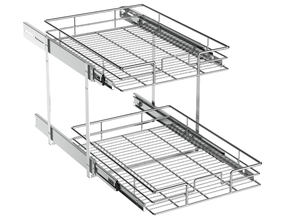 lot 67 image: Brand New RoomTec Pull Out 2 Tier Sliding Shelf Wire Basket Cabinet Organizer 21D x 11W B