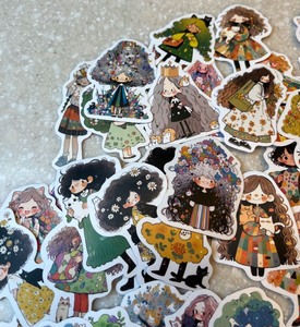 lot 45B image: 60 New Cat Girl Big Hair Stickers P