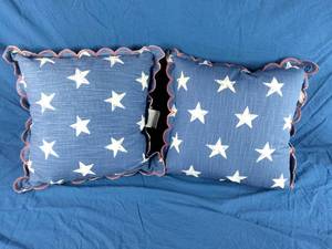 lot 120 image: New 2 Blue Stars Square Accent Pillows