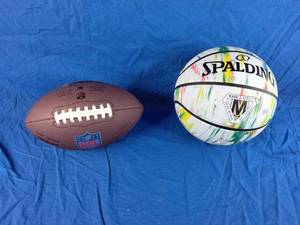 lot 144 image: New NFL Football and Spalding Marble Series Basketball