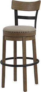 lot 113 image: Ashley Signature Design Valebeck Counter Height Upholstered Swivel Bar Stool with Contoured Back, Tan