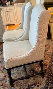 lot 10 image: Pair of Elegant Upholstered High Back Accent Chairs