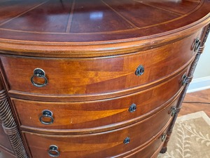 lot 9 image: Beautiful Mahogany Bow Front Console  Commode Chest