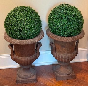 lot 2 image: Pair of Metal Floral Urns