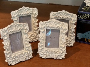 lot 36 image: Susan Sargent Asian Decorate Ceramic Dresser Box, Miniature Picture Frames and Metal Floral Frog
