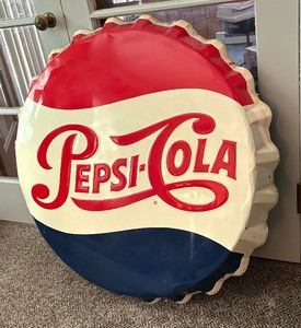 lot 8A image: Vintage Pepsi Cola Crown Cap Metal Sign