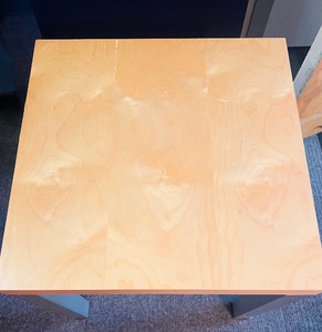 lot 100 image: Square Blonde Accent Table on Silver Legs