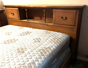 lot 13 image: Wooden Dark Wood Bed Frame with Headboard