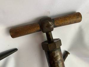 lot 206 image: Two Vintage Bike Pumps with One Having a Wooden Handle