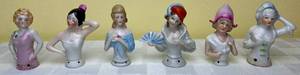 lot 26 image: Antique Porcelain Half Doll Pin Cushion Tops from Japan and Germany -3 H