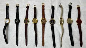 lot 13 image: Collection of Womens Fashion Watches - 9 pieces from Anne Klein, Eternity, Oleg Cassini, Benrus Diamond, Timex, Faux Movado and Faux Gucci