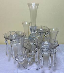 lot 39 image: Vintage 3 Candle Candelabra with 3 Epergne Floral Vases