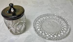 lot 41 image: Waterford Crystal Plate 12 Days of Christmas 1990 Swans a Swimming  and Antique Cut Crystal Glass Biscuit Jar with Silverplate Lid