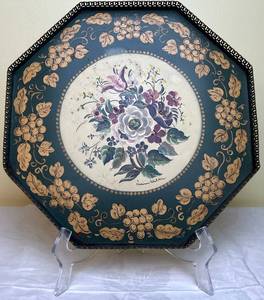 lot 72 image: Marian Walker Hand Painted Octagonal Metal Tray with Pierced Rim