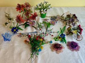 lot 108 image: Decorative Glass and Beaded Flower Collection includes Limoges Potted Beaded Flowers