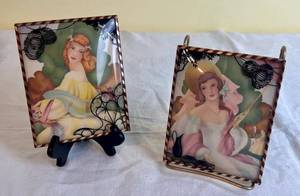 lot 79 image: Set of 2 Vintage Morris and Bendien Lithograph Curved Glass Reverse Painting
