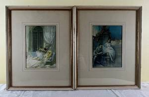 lot 121 image: W. E. Webster Good Night Columbine and Vintage Art Couple Prints