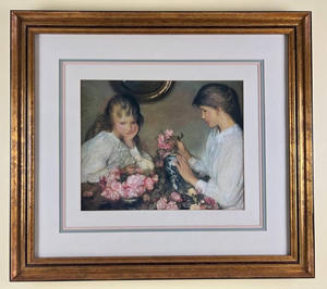 lot 124 image: Sir George Clausen  Two Girls Arranging Roses Print 28.5 W x 25.25 H