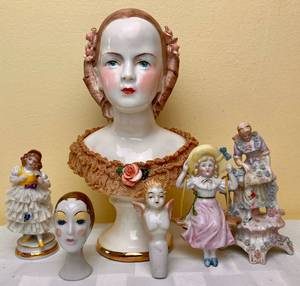 lot 85 image: Figural Collection - MZ Dresden Lace, California Dresden Jeannie and Porcelain Heads