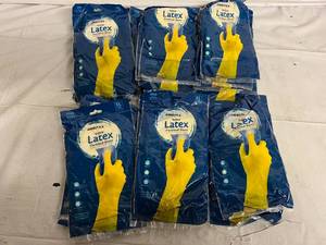 lot 53 image: 24 Ambitex Yellow Latex Flocklined Gloves - XL