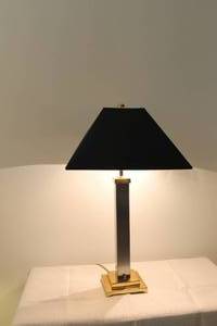 lot 1A-63 image: Brass and Silver-tone Table Lamp with Black Shade