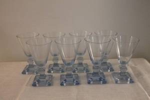 lot 1-82 image: Set of 8 Duncan and Miller Alden Glass (Blue) Water Goblets