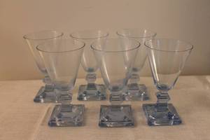 lot 1-83 image: Set of 6 Duncan and Miller Alden Glass (Blue) Water Goblets