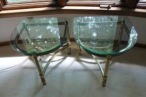 lot 1-106 image: Pair of Glass Bronze Finish End Tables