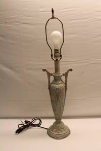 lot 1-129 image: Vintage Cast Metal Weathered White Finish Urn Style Lamp