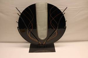 lot 1-135 image: VIntage Art Deco Mark Hines Black Art Glass and Iron Slumped Dimple Vase