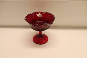 lot 1-139 image: Fenton Ruby Red Glass Pedestal Bowl