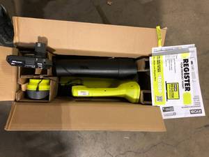 lot 15 image: RYOBI ONE 18V 90 MPH 250 CFM Cordless Battery Leaf BlowerSweeper with 2.0 Ah Battery and Charger  Customer  Returns See Pictures