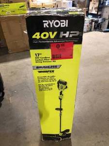 lot 16 image: RYOBI 40V HP Brushless Whisper Series 17 in. Cordless Battery Carbon Fiber Shaft String Trimmer w 6.0 Ah Battery & Chargerb   Customer  Returns See Pictures
