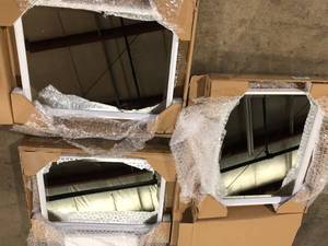 lot 49 image: Lot of Kate and Laurel Calter 17.5 in. W x 23.5 in. H Framed Rectangular Beveled Edge Bathroom Vanity Mirror in White  Customer  Returns See Pictures