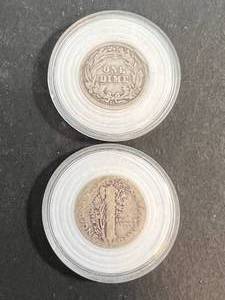 1 US BARBER DIME AND 1 US MERCURY DIME IN AIRTITES