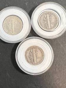3 US MERCURY DIMES IN AIRTITES
