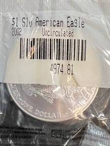 2002 AMERICAN SILVER EAGLE 1 TROY OZ .999 FINE SILVER UNC