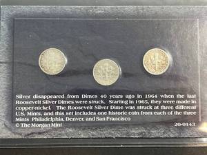 ROOSEVELT SILVER DIME MINT MARK 3 COIN COLLECTION